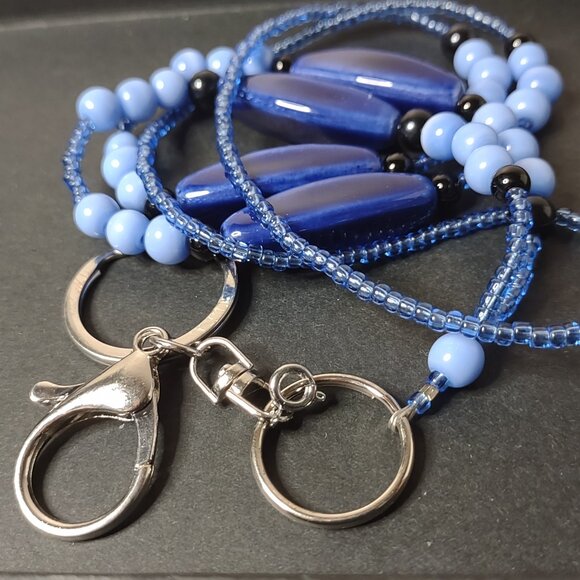 Blue Glass And Ceramic Bead Lanyard - Picture 1 of 7